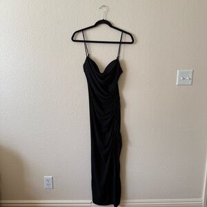 Zara Black Ruched Formal Maxi Dress Size Medium